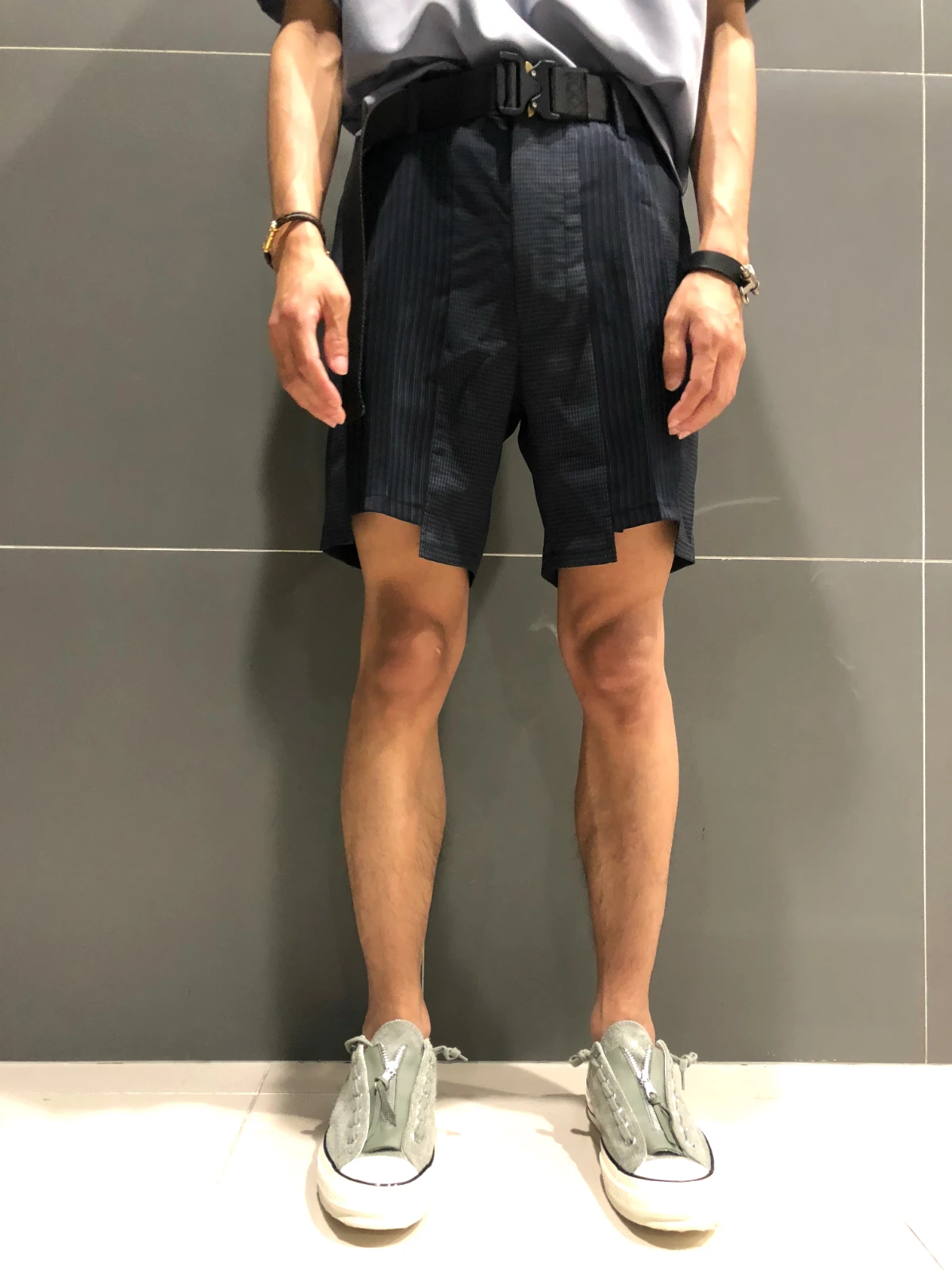 New Shorts of 2021 Irregular stripe Splicing Fine Plaid Thin Breathable Suit Pants Loose men above the knees