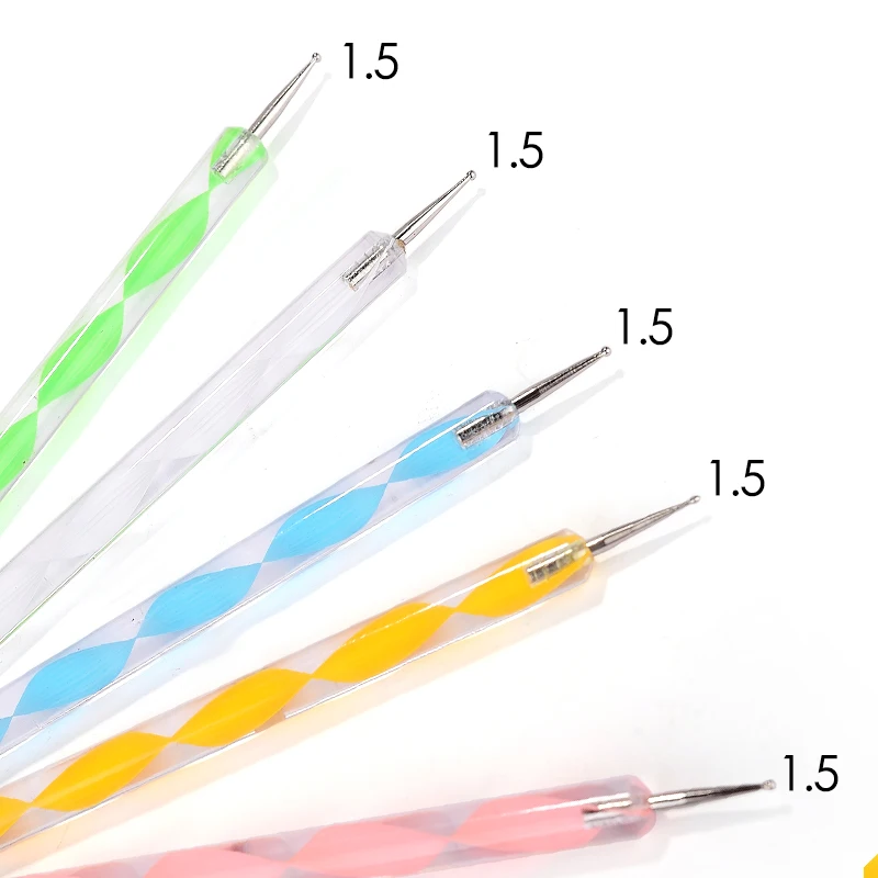 

TP 5pcs UV Gel Painting Nail Art Dotting Pen Acrylic Handle Rhinestone Crystal 2 Way Brush Salon Decoration Manicure Tools Kit