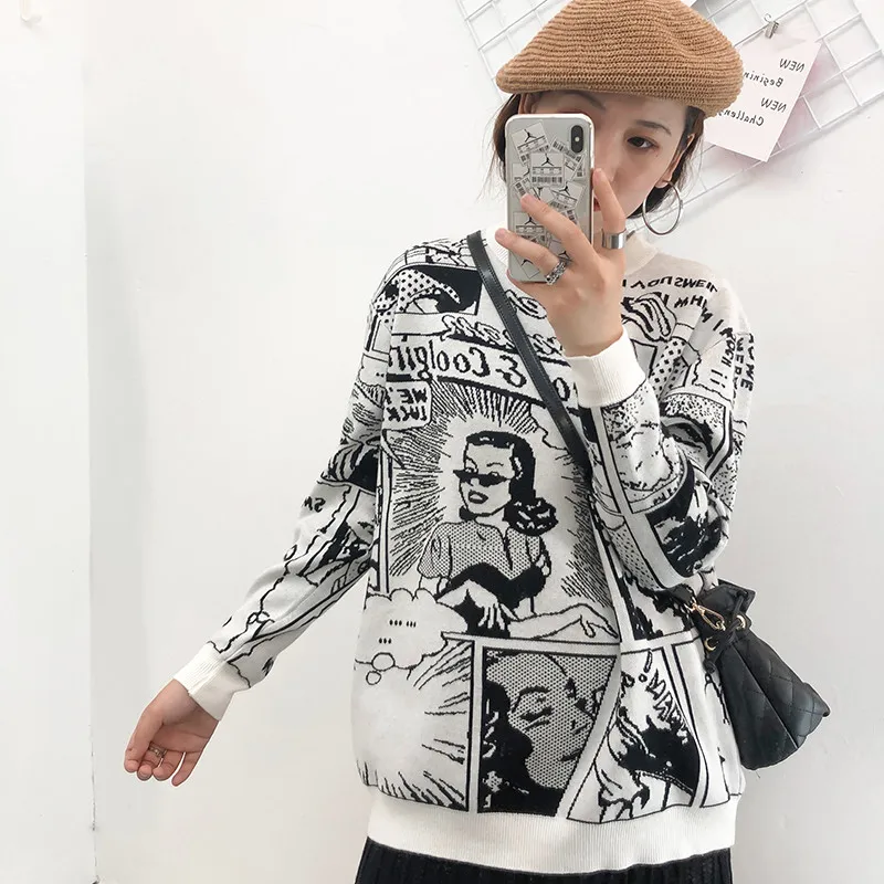 Женский трикотажный пуловер с круглым вырезом и длинным рукавом | Женская одежда