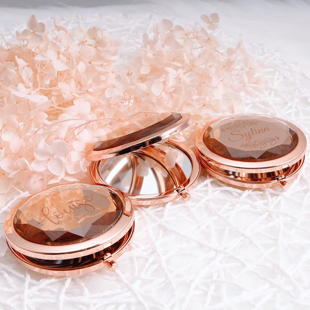 Женское портативное зеркало для макияжа Складное двухстороннее с кристаллами