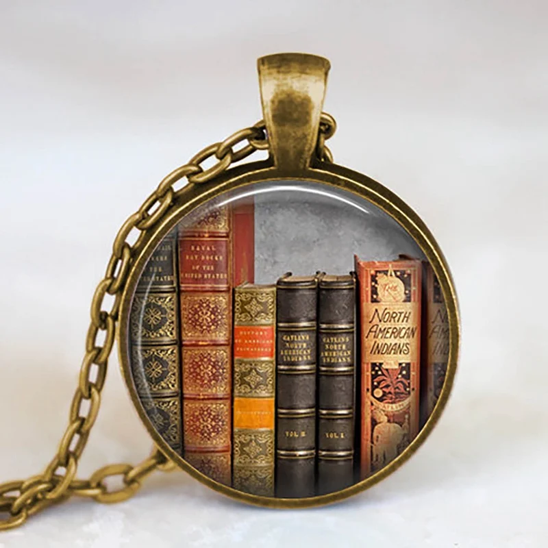 New Fashion Necklace Glass Dome Vintage Library and Books Pendants Necklace For Students Teachers And Librarians Necklace