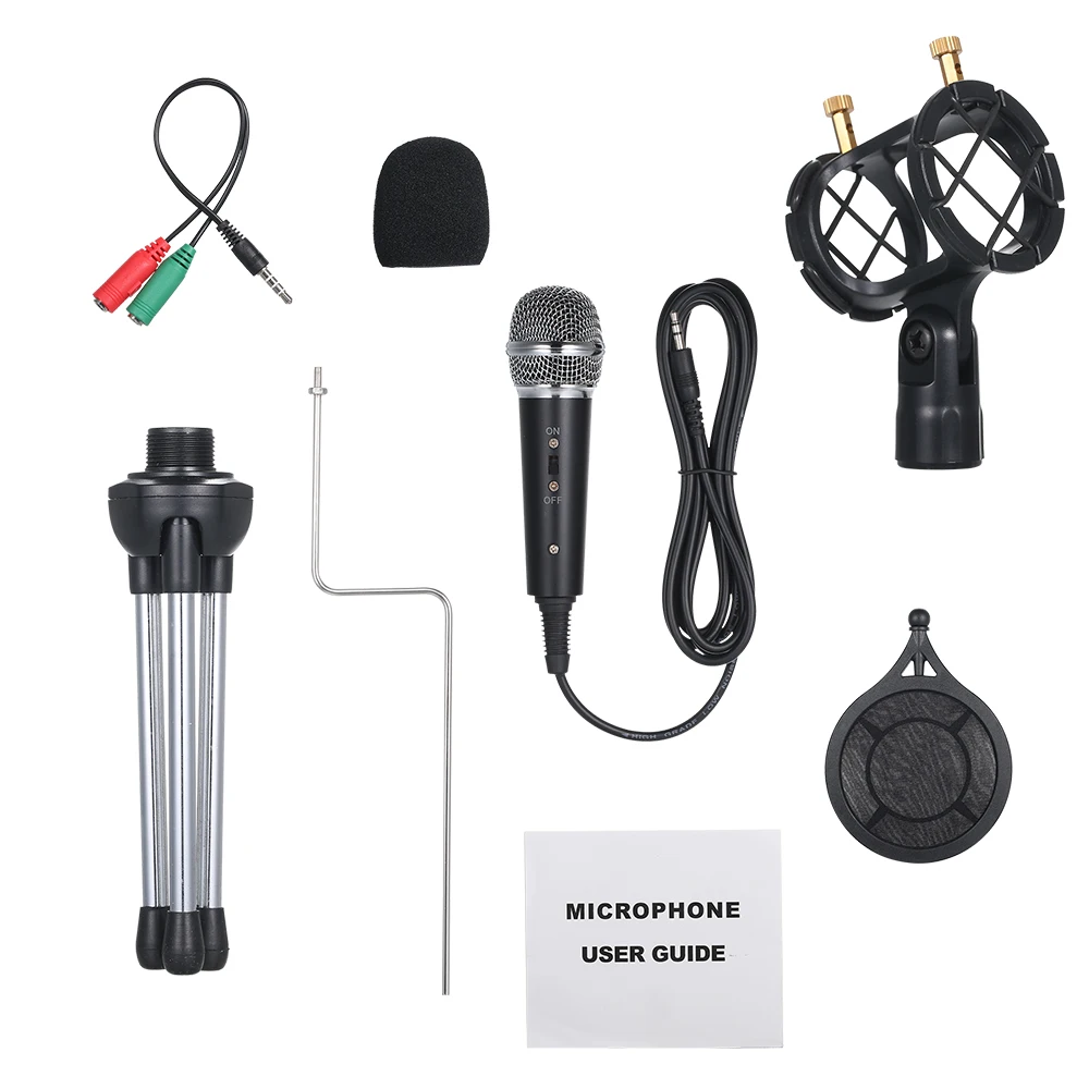 Wired Condenser Microphone Audio 3.5mm Studio Mic Vocal Recording KTV Live webcast with Stand for PC Phone Microphones | Электроника