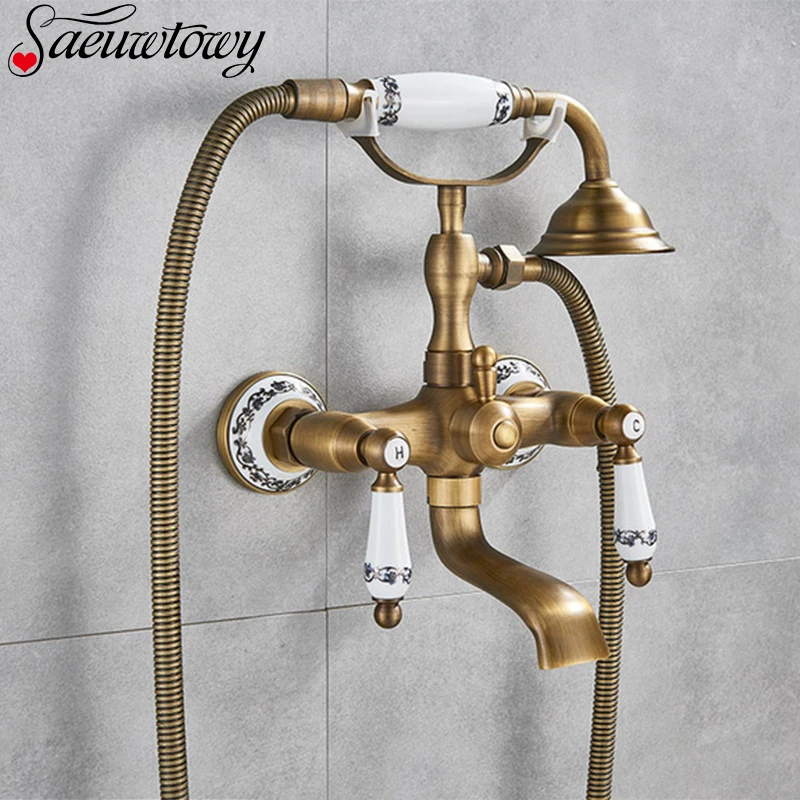 Античный Черный Бронзовый Смеситель для душа в стиле телефона медный смеситель