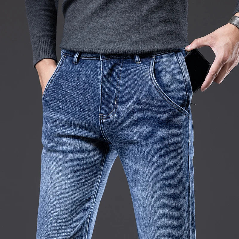 

FAKUNT 2021 Spring Autumn Men's Anti-theft Zipper Jeans Men's Smart Casual Regular Straight Stretch Jeans
