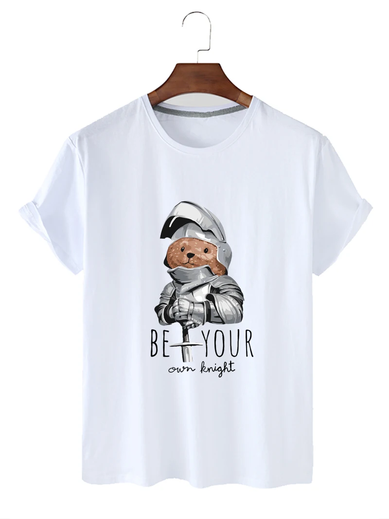

Summer New Style Knight Bear Graphic Printing Women's Comfortable Round Neck Short Sleeve T-shirt Tees