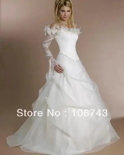

롱원피스 free shipping 2020 Vintage Long Sleeves White Organza bridal Ball Gown Custom vestido de noiva Bespoke Wedding Dresses