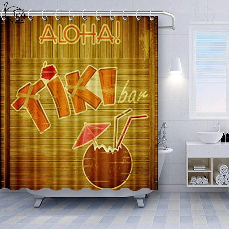 Шторы для душа Vixm Tiki Деревянные Планки стен стилизованные Коктейльные занавески