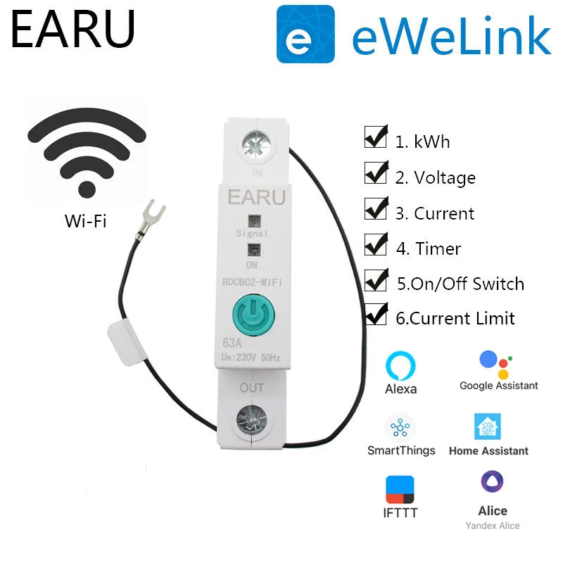 

1P Din Rail WIFI Smart Energy Meter Power Consumption kWh Meter Circuit Breaker Time Timer Switch Relay Voltmeter for Smart Home