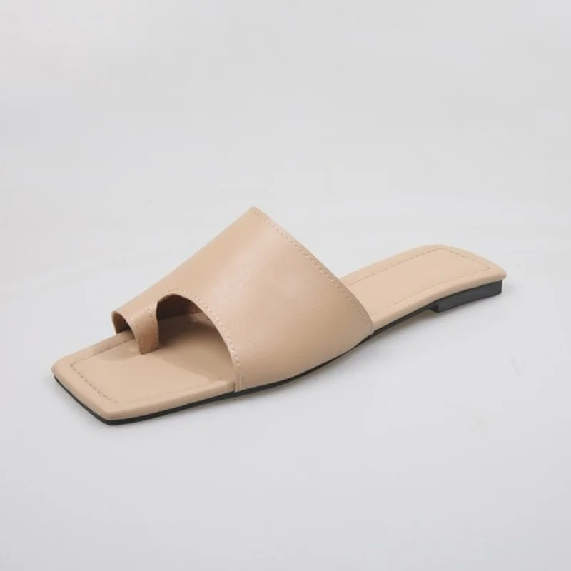 

New Fashion Slippers Women's Outer Wear 2021 New Square Toe Large Size Flat Bottom Casual Ladies Slippers
