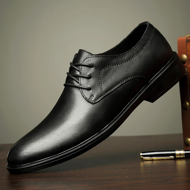 Мужские свадебные туфли деловые из натуральной кожи с острым носком на шнуровке