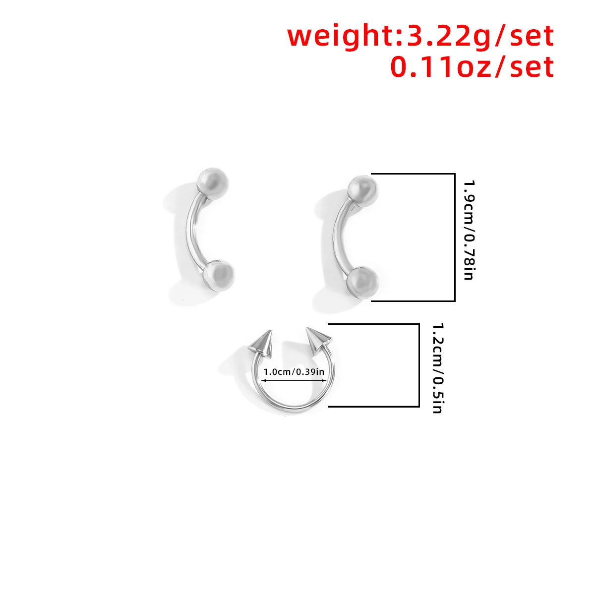 

Punk Goth Tongue Nose Eyebrow Belly Button Stainless Steel Piercing Rings Body Jewelry Set Barbell Tragus Studs Ear Plug