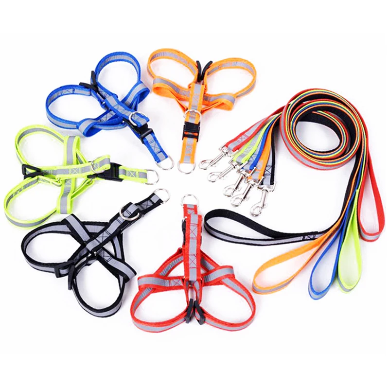 Светоотражающая шлейка и поводок для собак регулируемая яркость плоская веревка