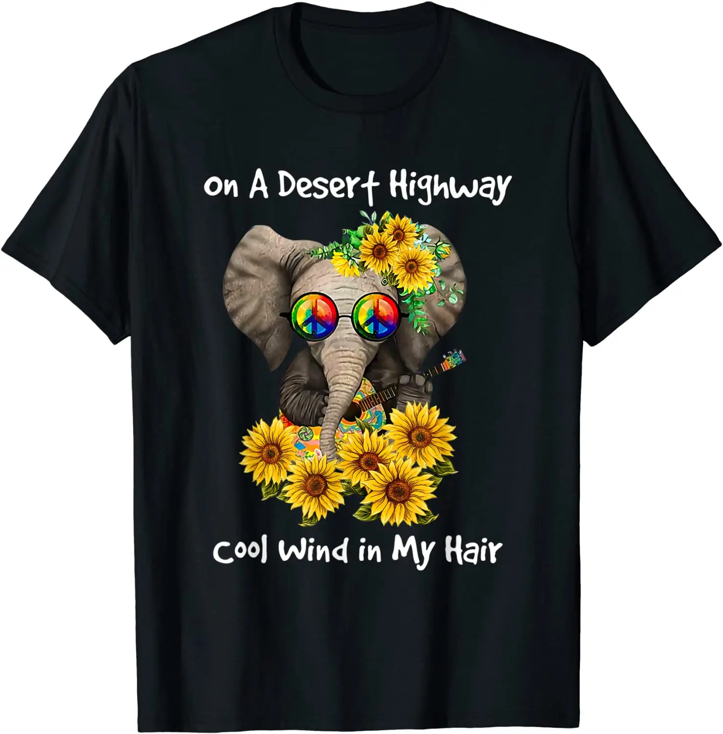 

On A Desert Highway Cool Wind In My Hair, Hippie Sunflower T-Shirt Men's T-shirt