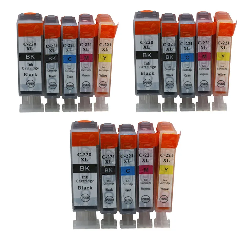 15PK чернильные картриджи PGI220 220XL CLI221 221XL струйный принтер совместимый для Canon Pixma MP640 MP640R MP980 Cartouche Impressora