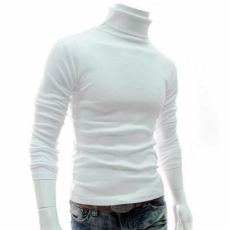 Мужской пуловер с длинными рукавами водолазка высоким воротом стрейчевая тонкая