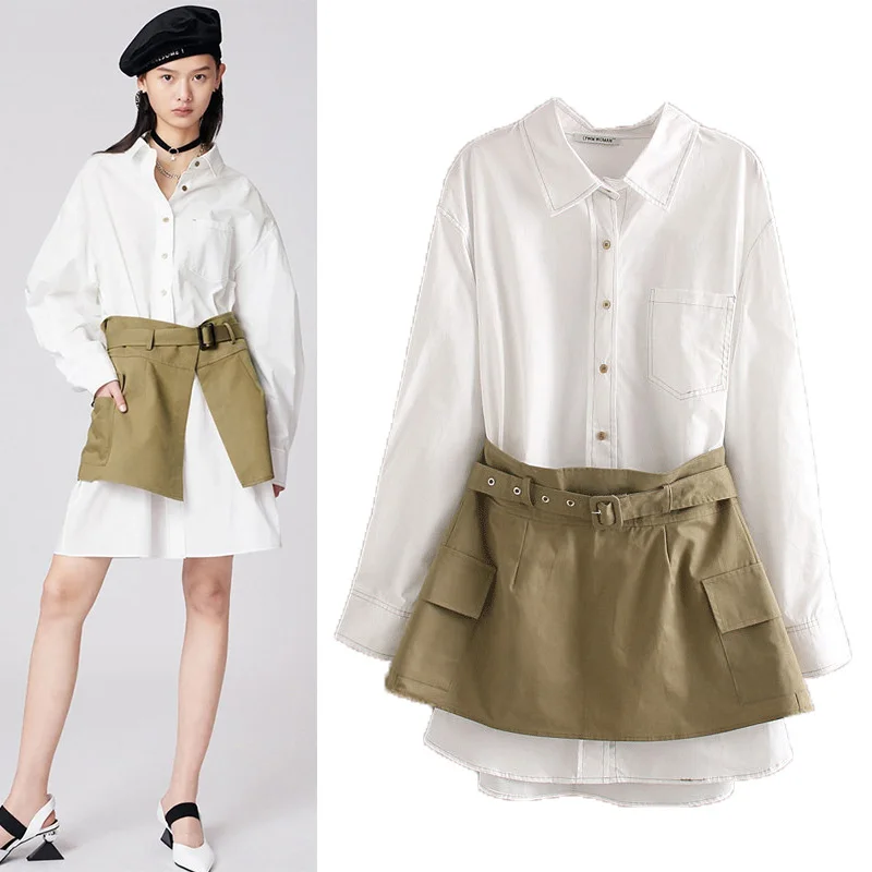 Za женское мини-платье 2019 новая мода отложной воротник длинный рукав пэчворк