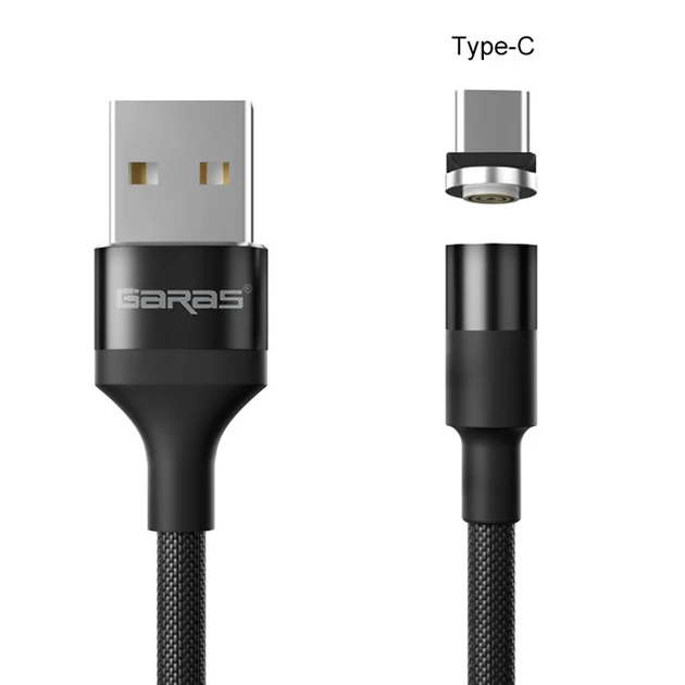 black type c cable GARAS Магнитный micro usb кабель QC2.0 кабель передачи данных для быстрой зарядки для xiaomi/huawei micro usb Магнитный кабель 2 м Магнитный зарядный кабель - Цвет: black type c cable