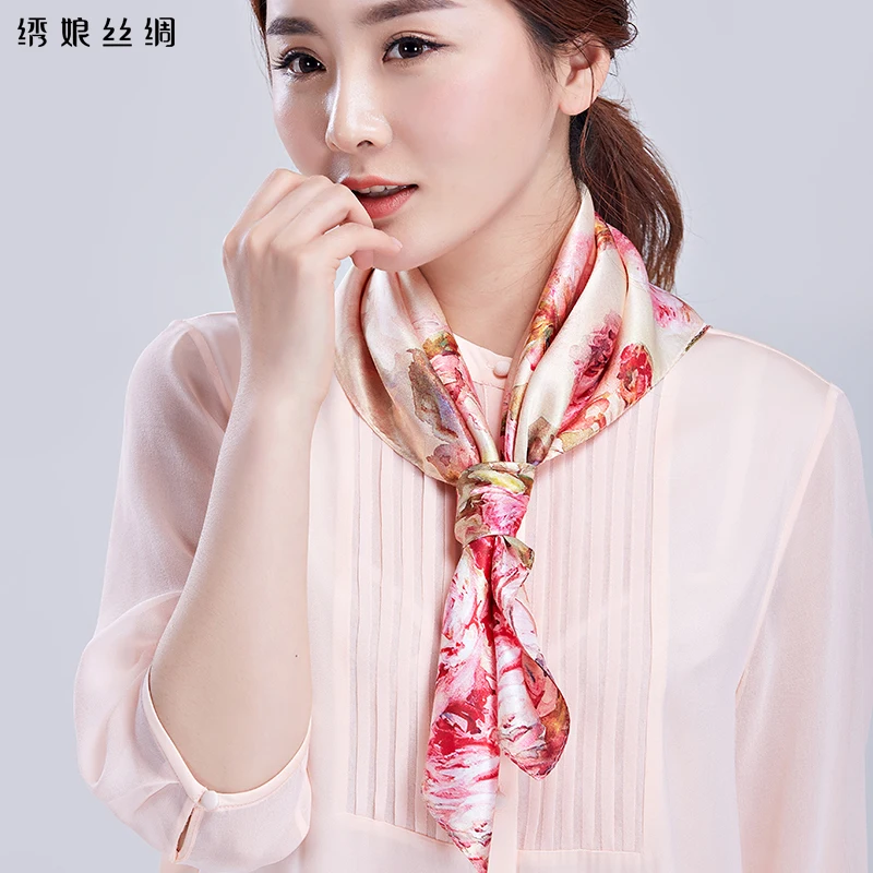 

★Небольшой Шелковый шарф niang с цветочной вышивкой, профессиональный квадратный шарф из шелка тутового шелкопряда для осени