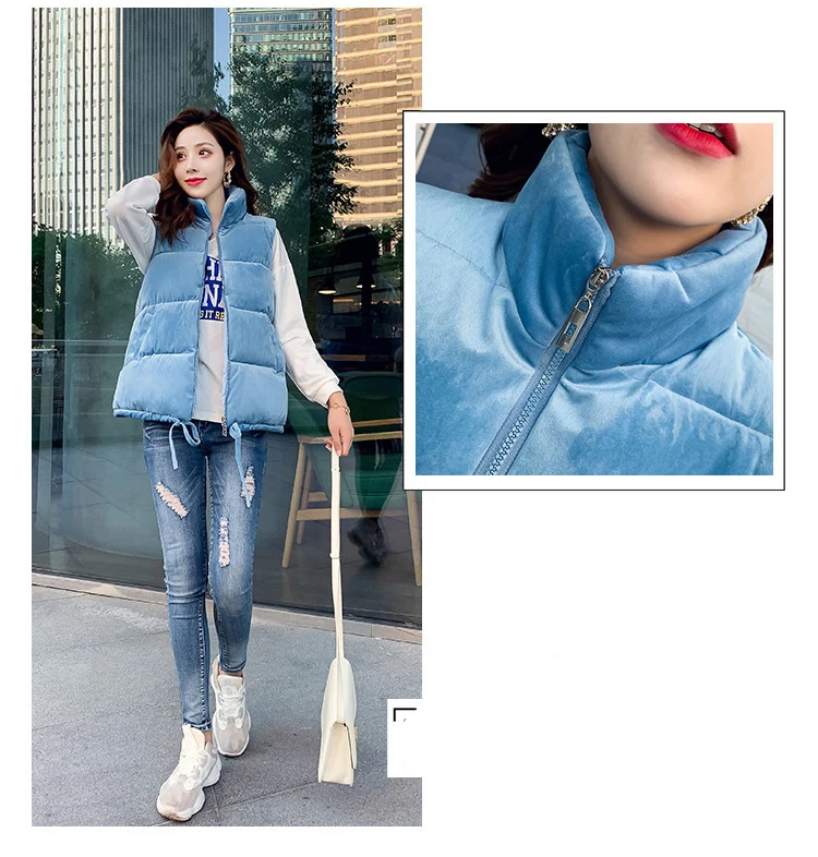 

Winter Vest Women Autumn Short Stand Collar Velvet Cotton Vest Female Outwear Waistcoat Solid Zipper Sleeve Jacket Coat K112104