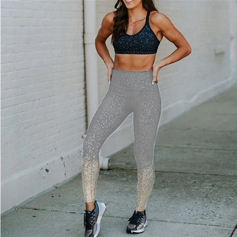 2019 модные Стрейчевые блестящие спортивные Леггинсы для женщин высокая талия
