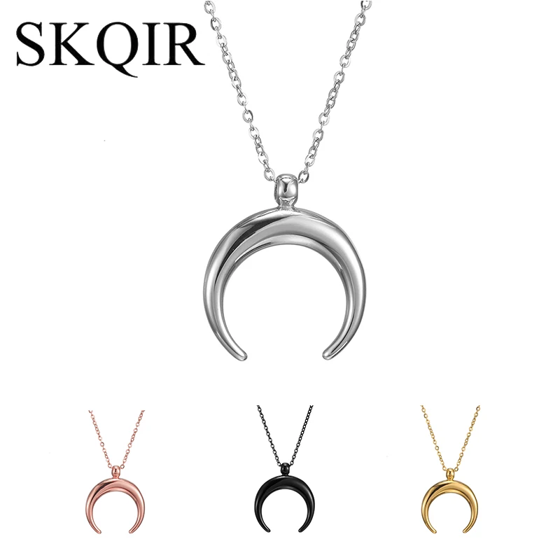 SKQIR, простой стиль, полумесяц, Nacklace, 4 цвета, нержавеющая сталь, цепочка, колье, Луна, Подвеска для женщин, лучшие друзья, подарок для девочек, ювелирное изделие