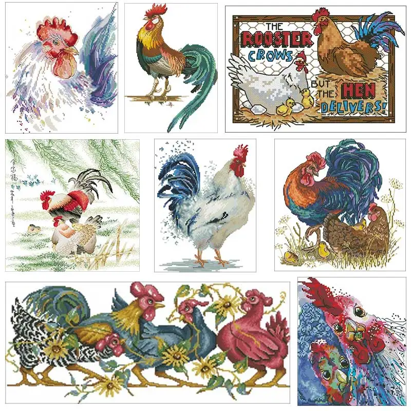 

Watercolor rooster patterns counted 11CT 14CT 18CT Cross Stitch Sets DIY Chinese Cross-stitch Kits Embroidery Needlework