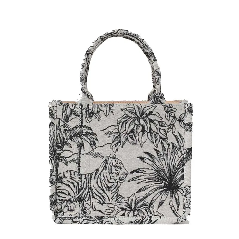 

2021 New Fashion Shoulder Bag Woven Canvas Embroidery Large Capacity Tote Shopping Bag Satchels