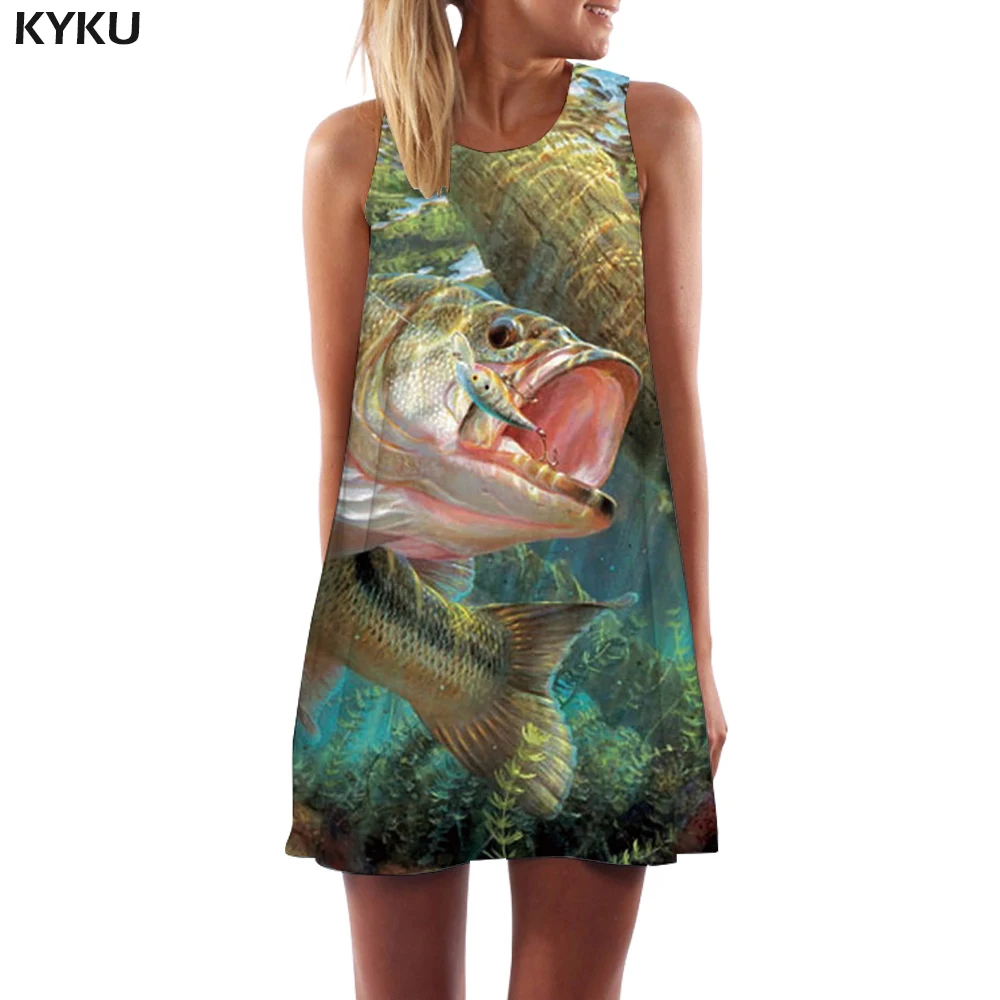 KYKU рыбий платье женские металлические платья с животным баком кальмар офисные