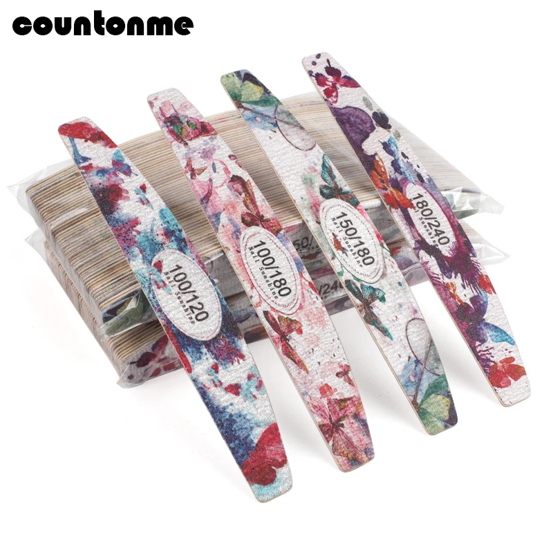 

10pcs/Lot Wooden Nail Files 100/180/240 Butterfly Printed Wood Nail Buffer Block Boat Gel Polishing Sanding Manicure Nail Files