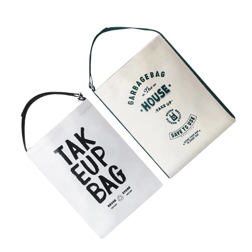 

2pcs Cloth Garbage Bags Take Bags Wall Mounted Hanging Bags (White + Khaki)