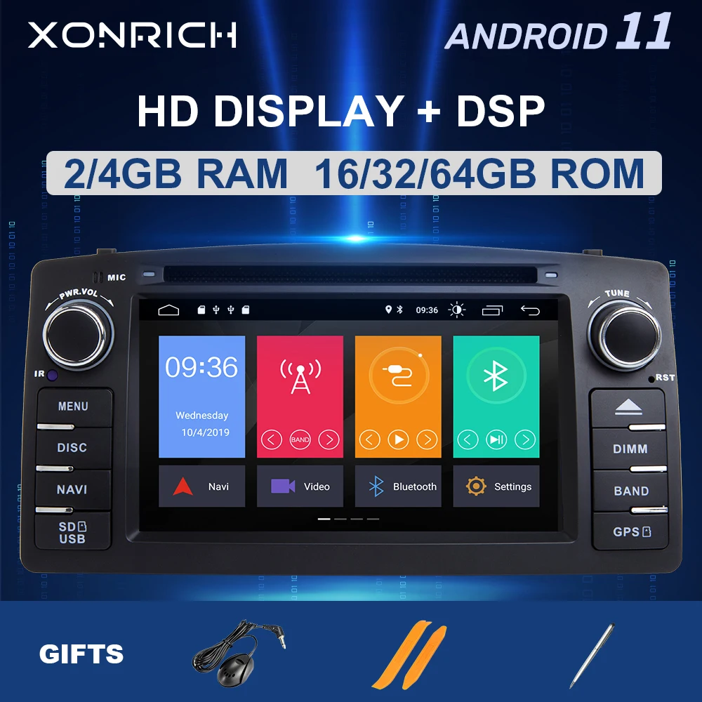 Автомобильный DVD-плеер мультимедийная стерео-система на Android 11 с 8 ядрами DSP 4 ГБ 64