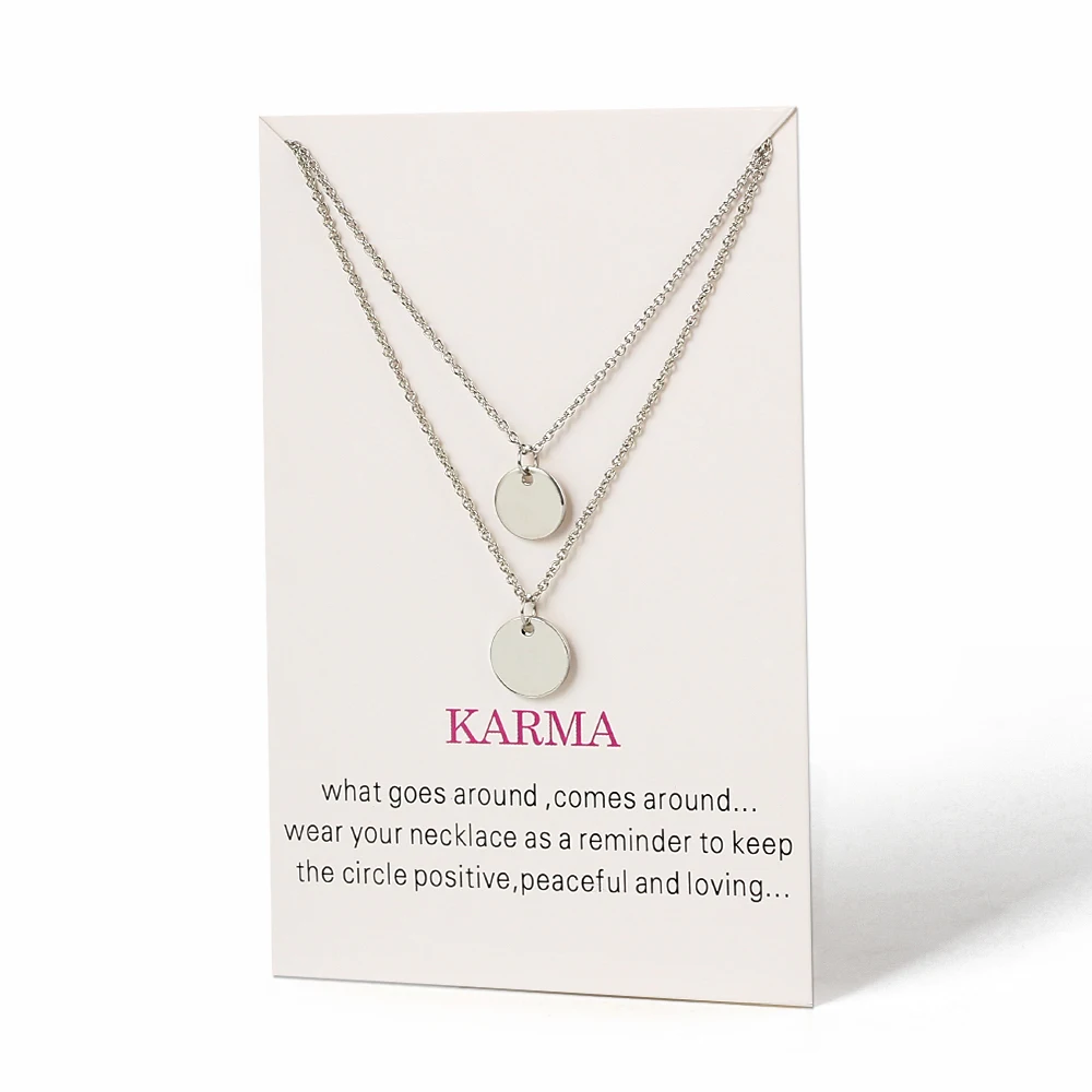 Wish Card Double Layers Necklace Women Gold Silver Color Round Pendant Necklace Choker Collier Femme Fashion Jewelry Gift EY3525 - Окраска металла: EY3525SR00