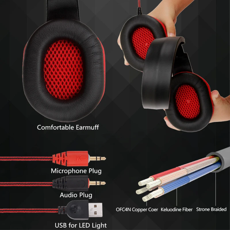

Cool LED Gaming Headset Wired Headphone PC Headphone Headband Stereo Gaming Earphone With Microphone For Computer Game