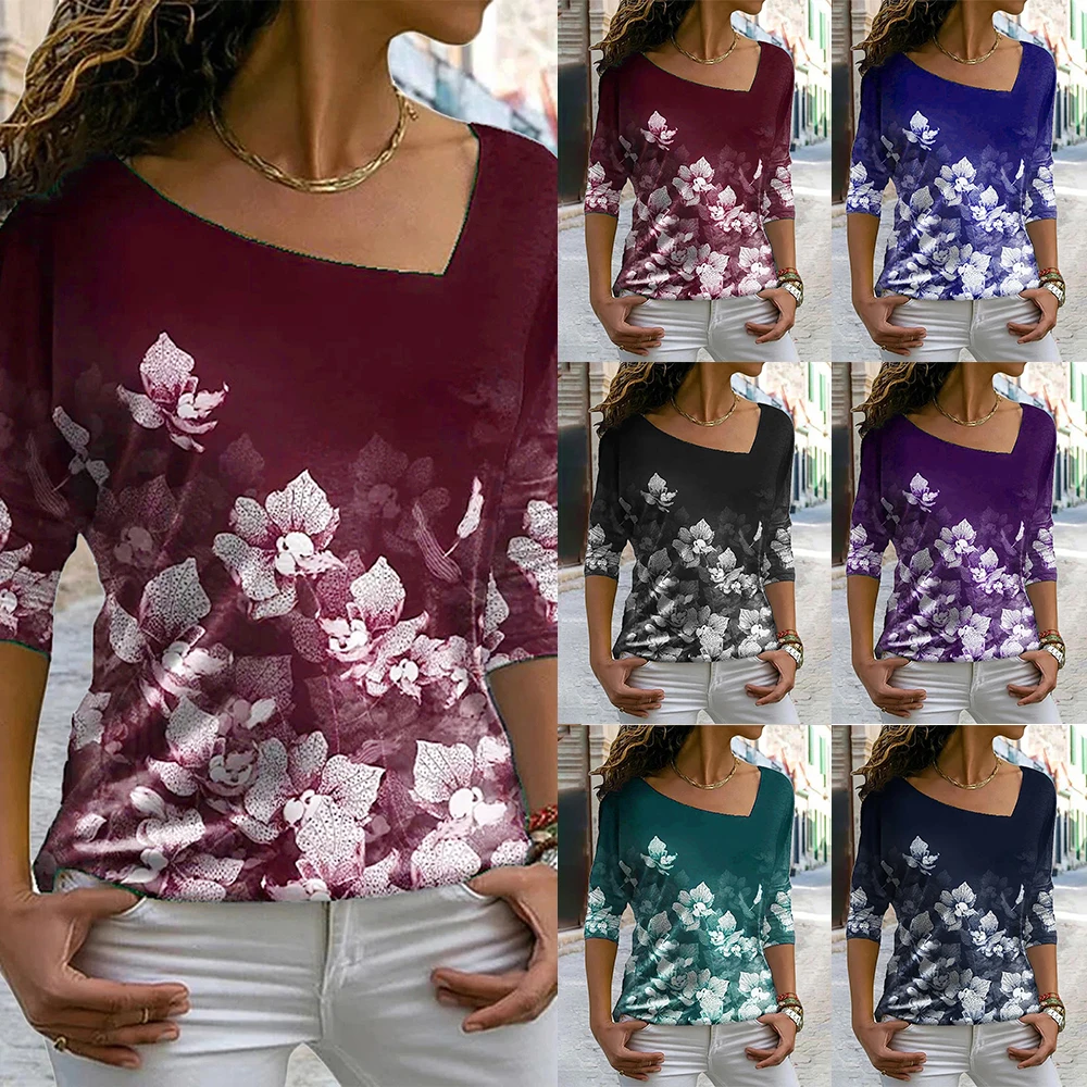 

Женская футболка с длинным рукавом и цветочным принтом