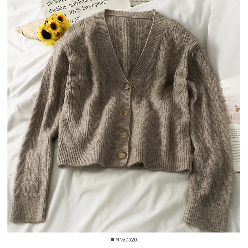 

ZAWAHIKI Korean Elegant Tender Sweaters Women Autumn 2021 V Neck Long Sleeve Loose Short Cardigan Solid All-match Knitted Tops
