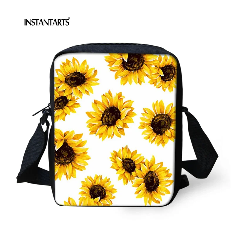 

INSTANTARTS Women's School Bags Fashion Yellow Sunflower Printing Handbag Messenger bag Children Small Shoulder Bags Mochilas