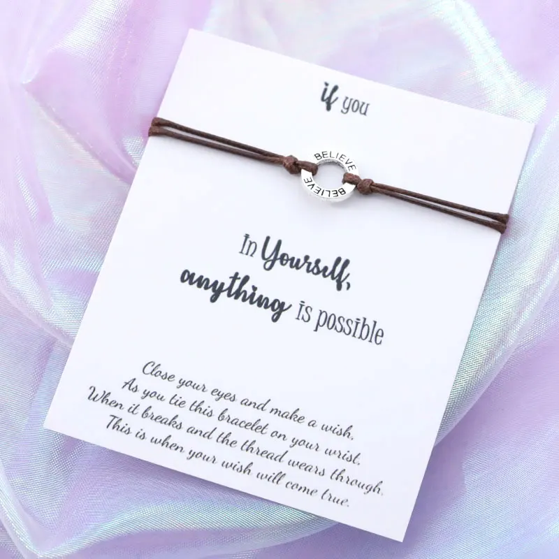 Верьте в себя Wish Bracelet Believe String Bracelet Серебряный верующий Шарм для женщин и мужчин дружба вдохновляющий подарок - Окраска металла: Coffee