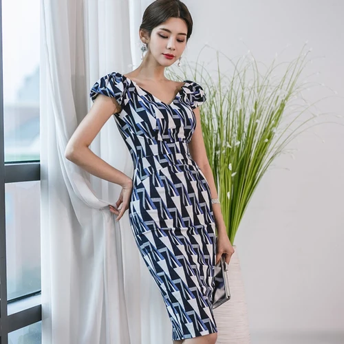 2019 летнее платье высокого качества с буфами и короткими рукавами v образным