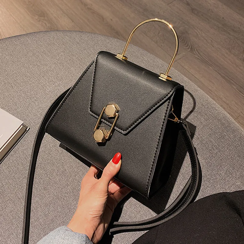 Модные однотонные маленькие сумки женские через плечо 2020 летние с металлической