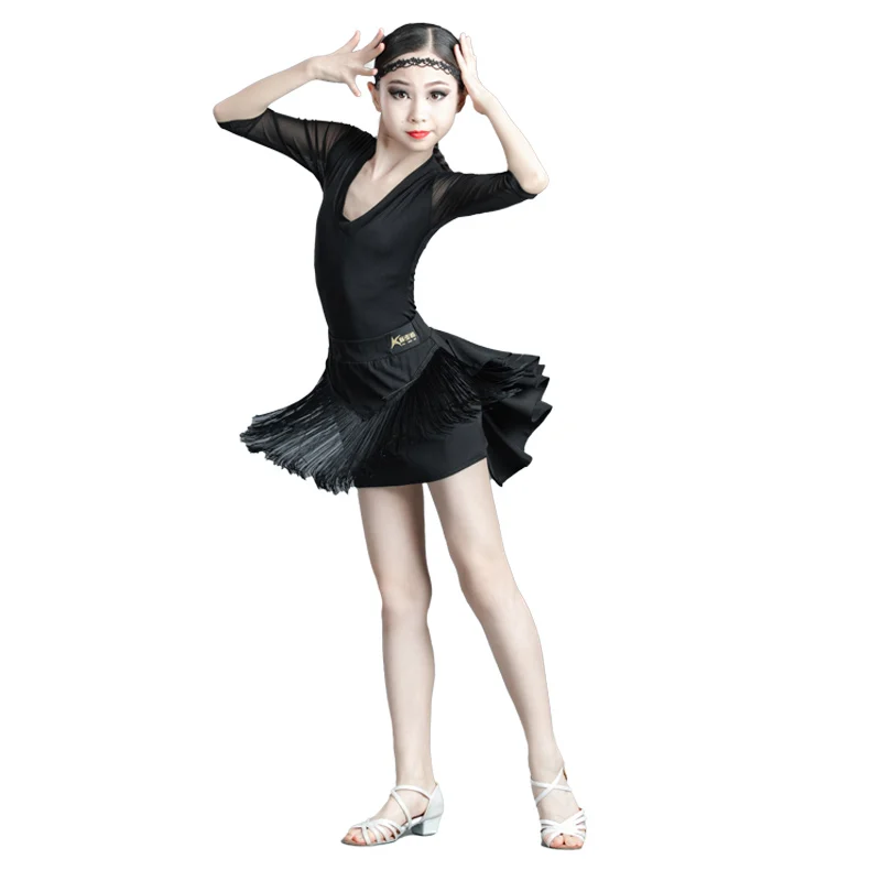 2020 New Latin Dance Dress for Girls Tassels Sexy Competition Performance Wear Children Professional Standard Clothing Summer |