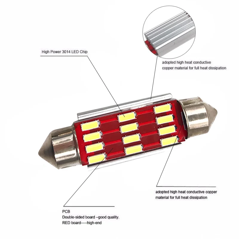 Festoon светодиодный 31 мм 36 39 41 C5W CANBUS без ошибок автоматический светильник 12 SMD 4014
