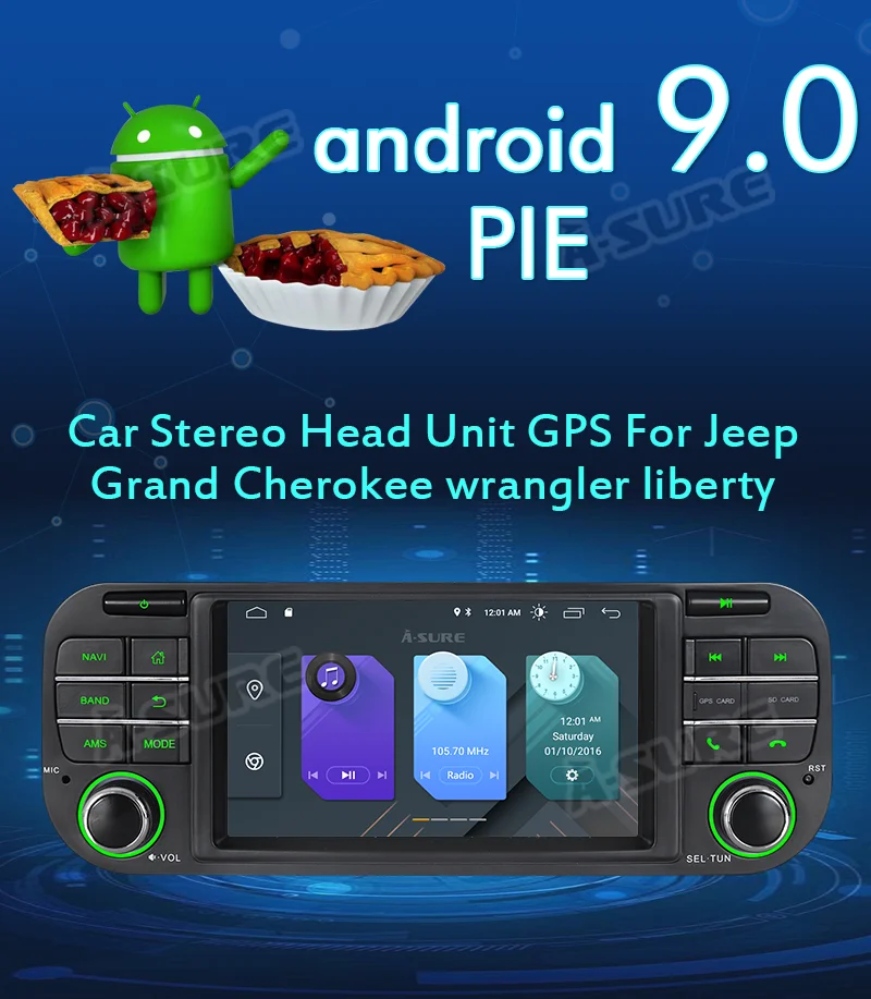 A-Sure 16 Гб rom 5 дюймов Android 9,0 радио gps Автомобильный плеер стерео навигация для Jeep Grand Cherokee Jeep Wrangler 2003-2006