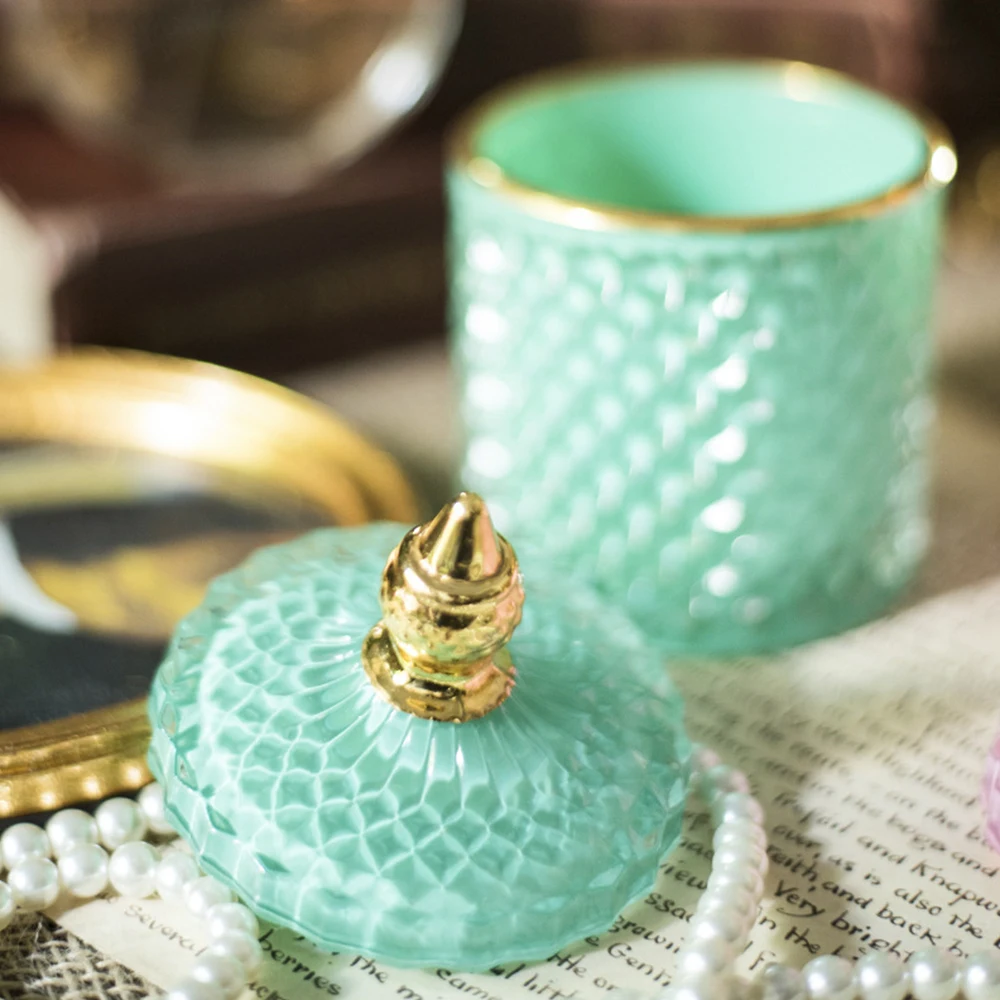 

Glass Storage French Art Luxury Glass Bottle Jar with Lid Minimalist Household Cotton Swab Jewelry Storage Box