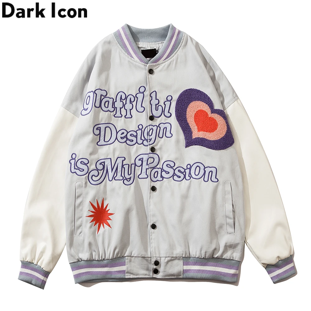 Мужская бейсбольная куртка Dark Icon с вышивкой в виде сердца Осенние тонкие куртки