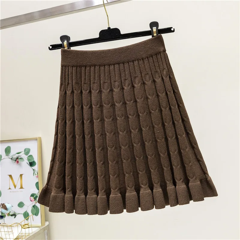 Зимняя крученая Вязаная кашемировая короткая юбка клеш плотная теплая вязаная