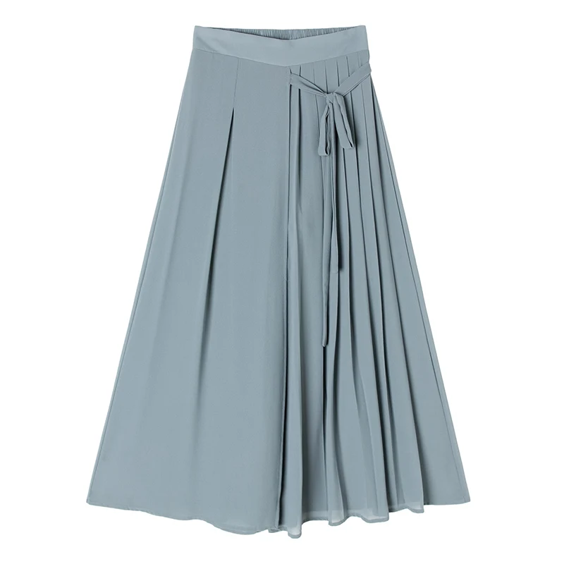

2021 New Summer Skirt Pants for Women Chiffon Wide-legged Pants High Waist Elegant Office Lady Split Trousers Female Pleat Culot