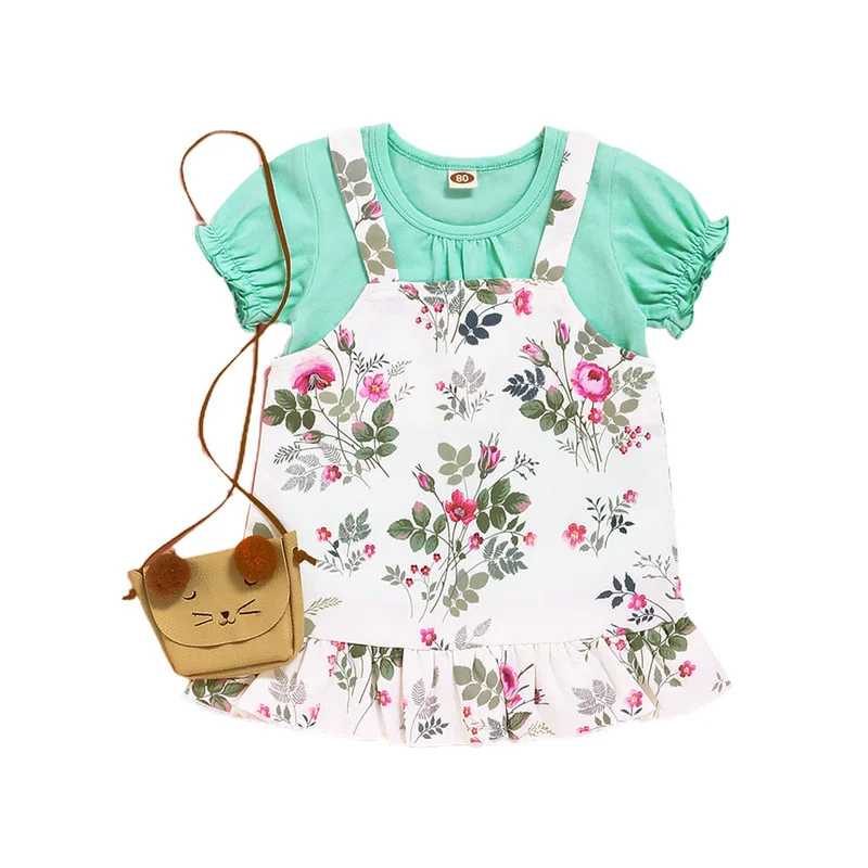 

Baby Girl Summer Floral A-Line Dress Casual Short Sleeve Top Overall Strap Skirt