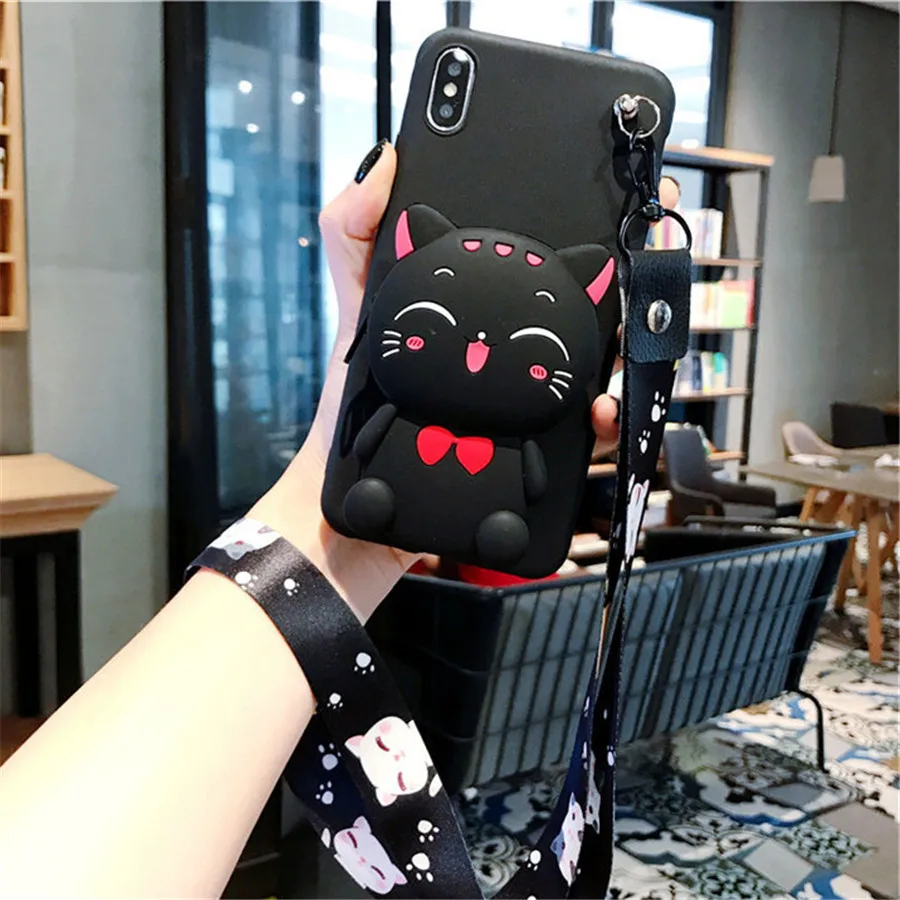 B Cat Bag Lanyard Чехол-Кошелек с 3D рисунком Минни Ститч Медведь силиконовый чехол для samsung Galaxy J2 Pro J5 Prime J2 J7 Prime мягкий чехол для телефона - Цвет: B Cat Bag Lanyard