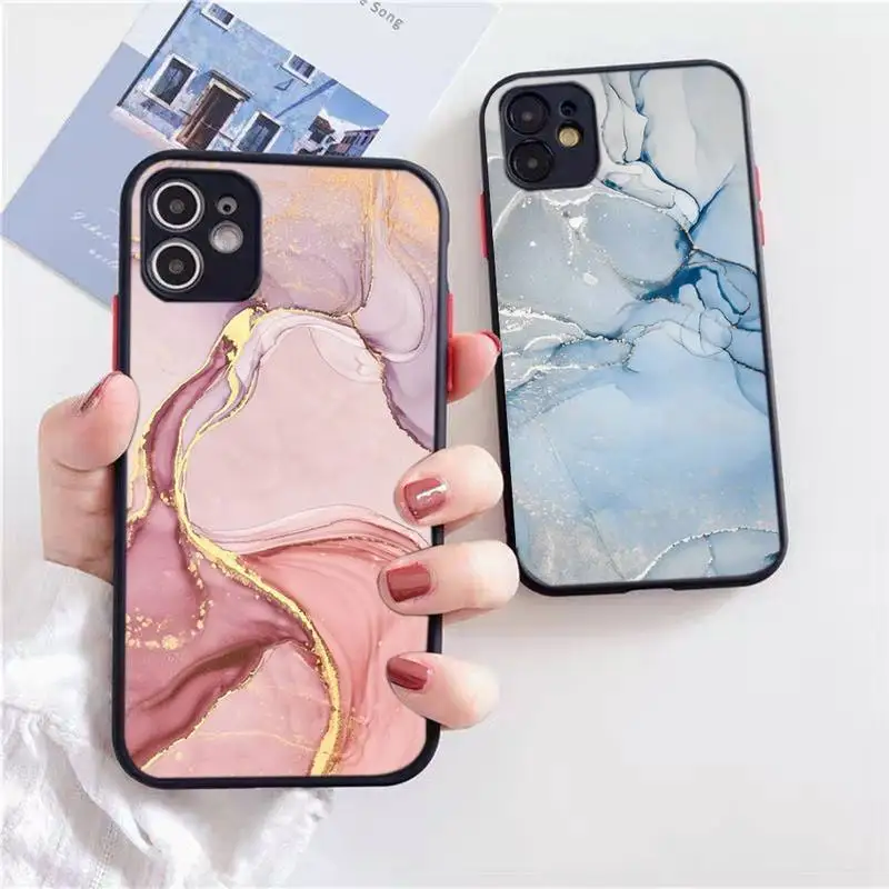 

Fashion Marble Granite Phone Case Black Transparent Matte For IPhone 7 8 11 12 S Mini Pro X XS XR MAX Plus Cover Shell