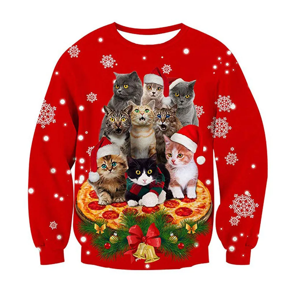 Рождественский свитер с принтом Санта Клауса свободный для мужчин и женщин